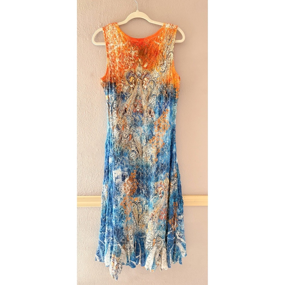 Y2K Roberto Cavalli Boho Style Orange Blue Cut Out Rhinestone Dress Whimsy XL - Picture 5 of 5